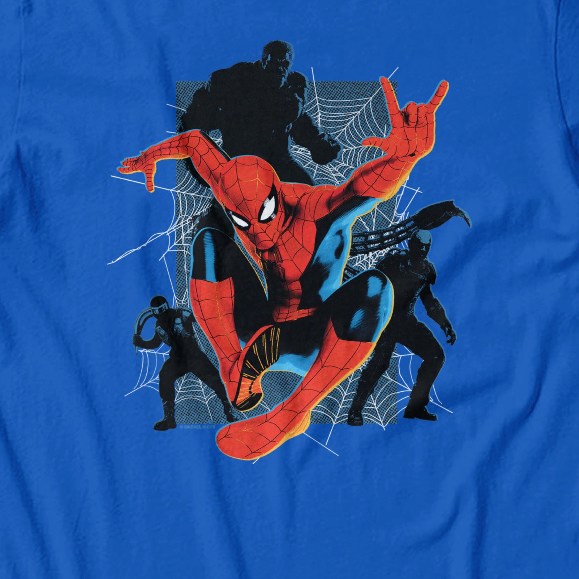 Marvel Spider-Man Brand New Day Mens Leaping Into Web Of Enemies T-Shirt Royal