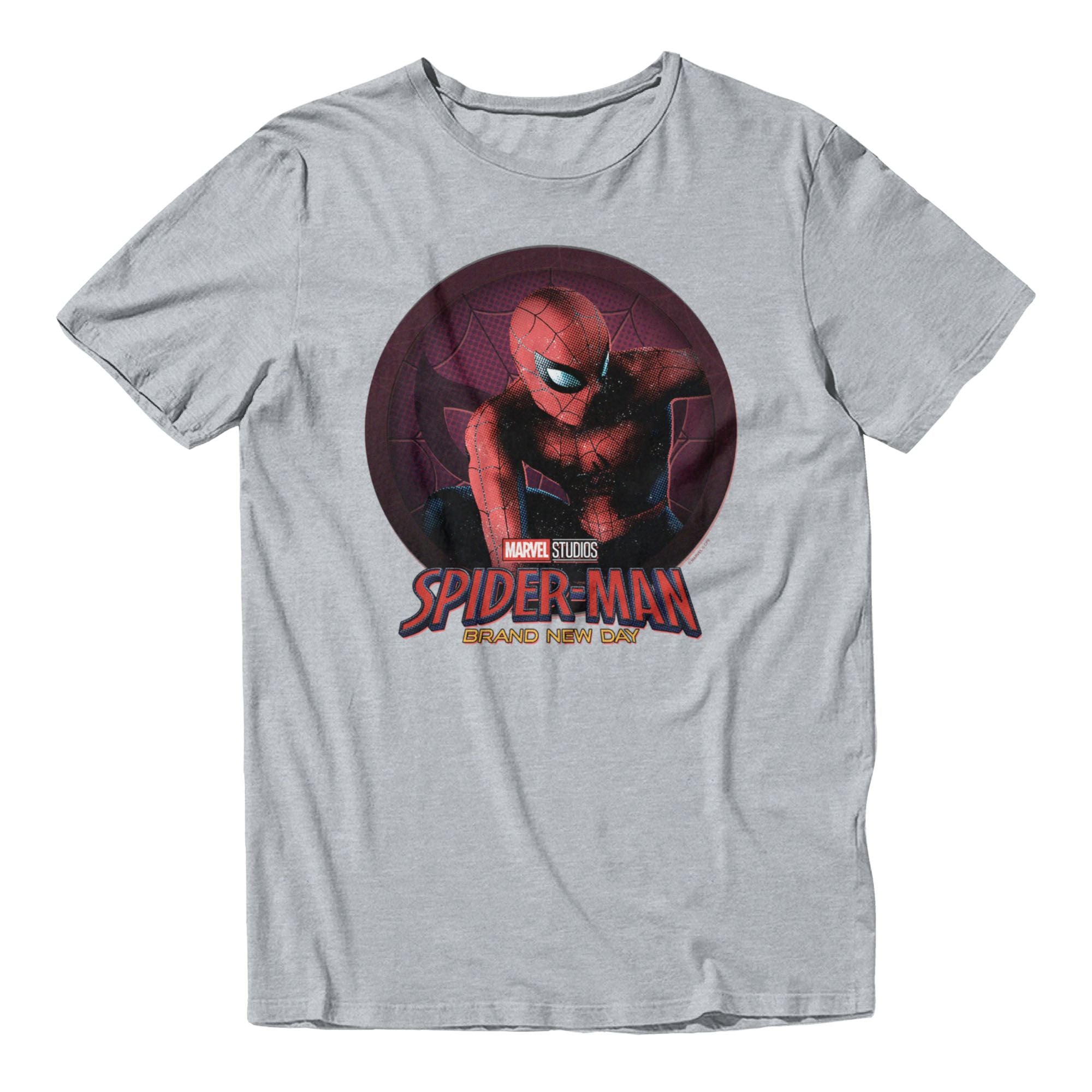 Marvel Spider-Man Brand New Day Mens Circle Badge With Spider-Man T-Shirt Sport Grey