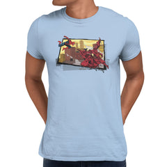 Marvel Spider-Man Brand New Day Mens Leap Into The Feet City Top T-Shirt Light Blue